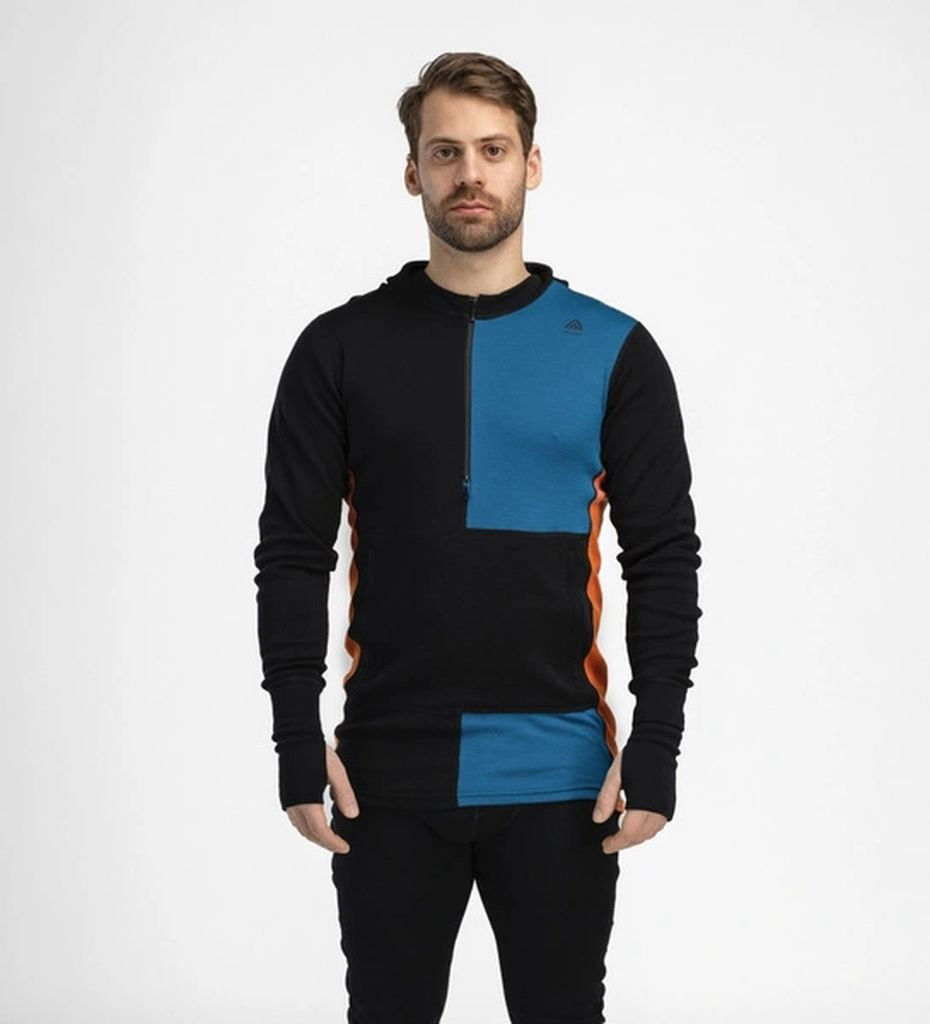 Aclima WarmWool Hood Sweater W/Zip Man - Noir/Bleu