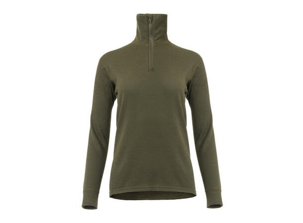 Warm, hard-wearing zip-neck polo shirt Aclima WoolTerry Polo Woman-Olive