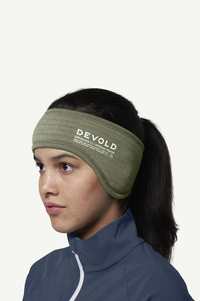Thick, warm and soft headband made from 100% merino wool by Devold Endurance Merino Headband - Lichen