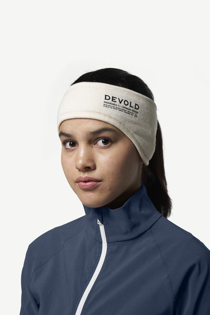 Thick, warm and soft headband made from 100% merino wool by Devold Endurance Merino Headband - Crème/Raw White