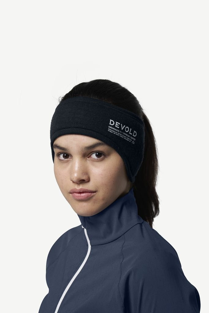 Thick, warm and soft headband made from 100% merino wool by Devold Endurance Merino Headband - Bleu Marine/Ink