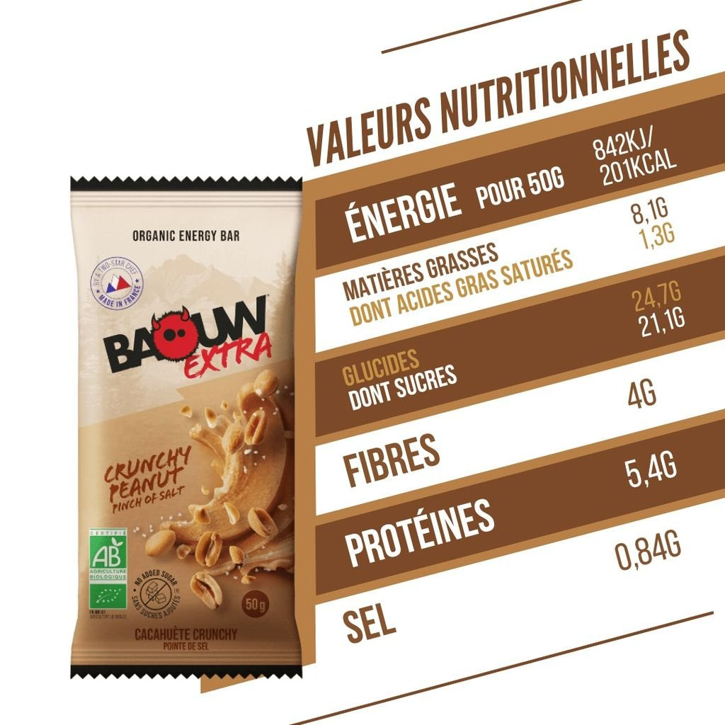 Baouw Organic Energy Bars Organic Extra Crunchy Bar - Peanut