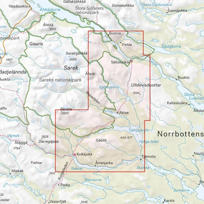 Carte randonnée Kungsleden : Saltoluokta–Kvikkjokk - 1:50 000 - Calazo