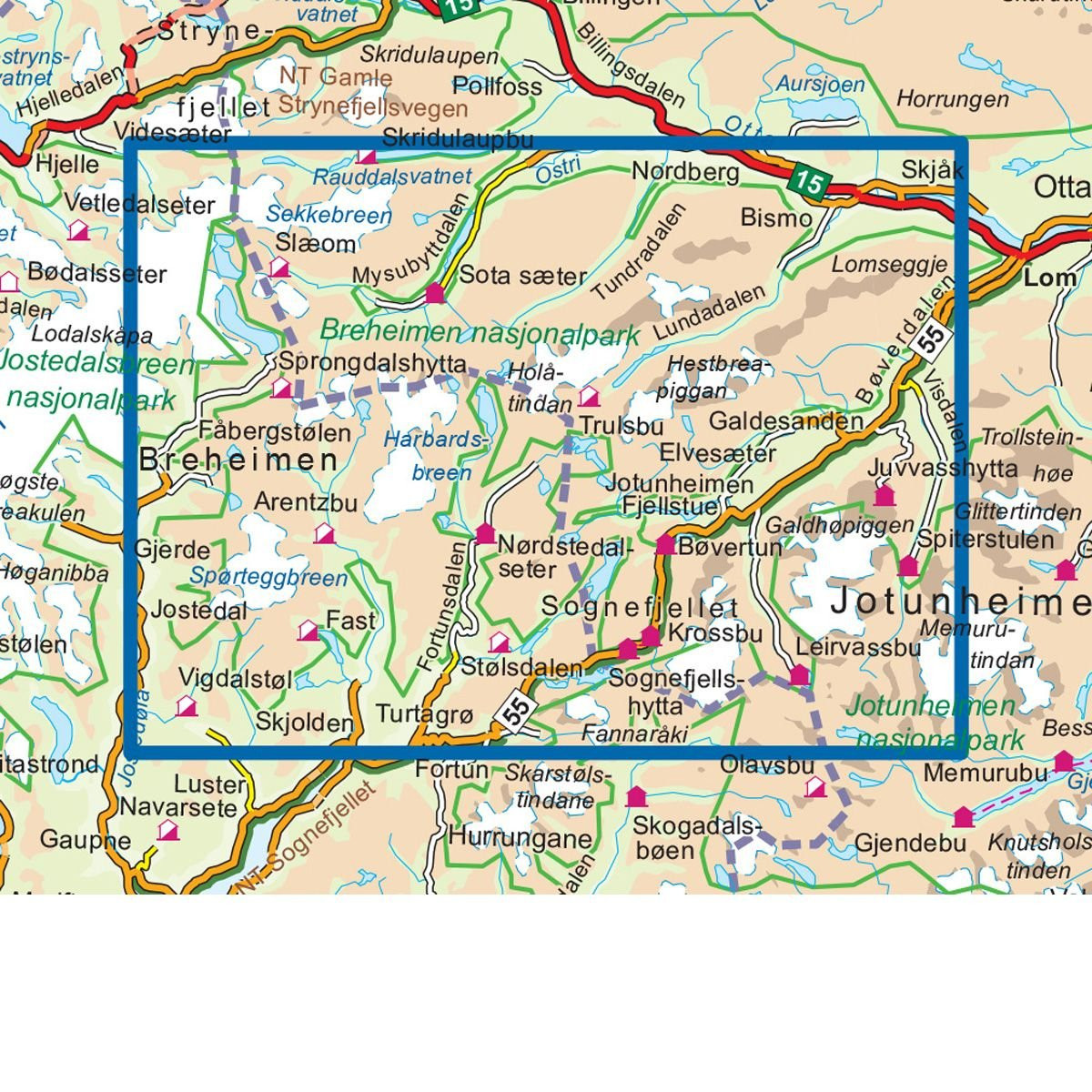Carte de randonnée au 1:50 000 Breheimen Nasjonalpark