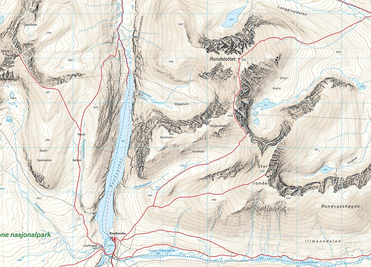 Carte de randonnée  Høyfjellskart Rondanemassivet 1:25.000 - Norvège