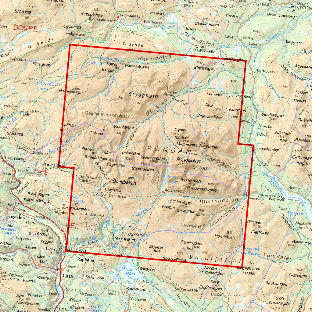 Carte de randonnée  Høyfjellskart Rondanemassivet 1:25.000 - Norvège