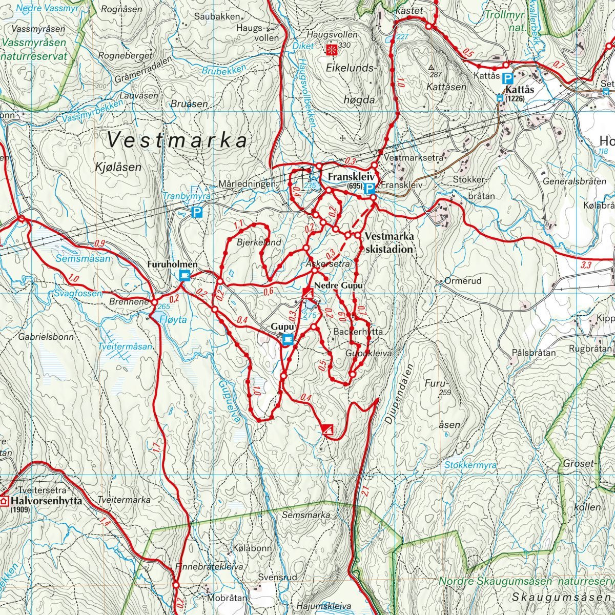 Carte ski de fond Vestmarka Oslo 1:20 000 – Calazo