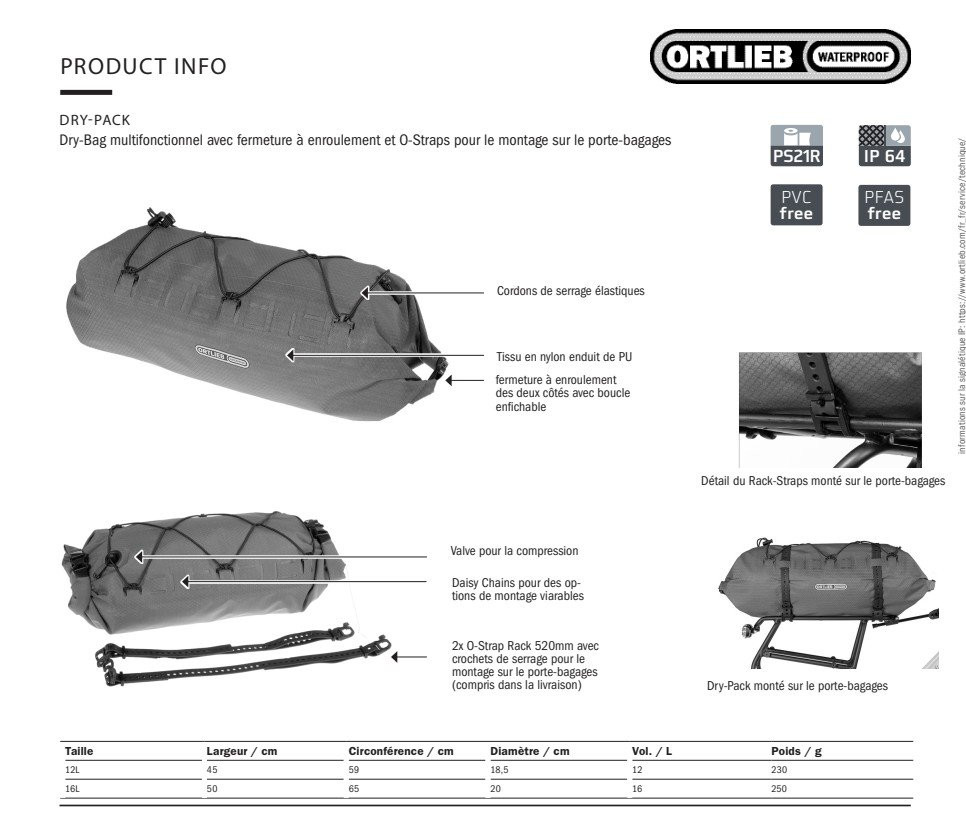 Waterproof, multifunctional bikepacking bag Ortlieb Dry-Pack - Sable/Dark Sand