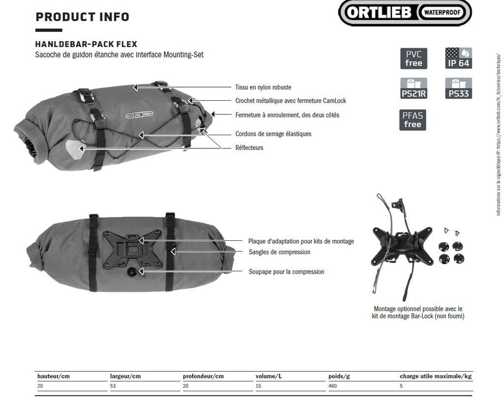 Dimesnions Orlieb Handlebar-Pack Flex