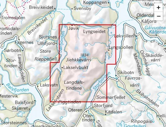 Carte Høyfjellskart Lyngenhalvøya sør 1:25 000