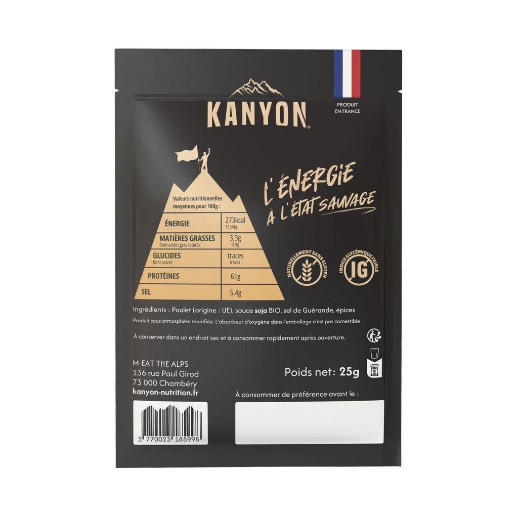 High protein dried meat snacks Kanyon Jerky Poulet Thaï - 25g