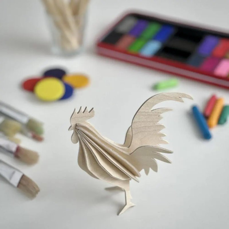 Coq en bois décoratif en bois de bouleau