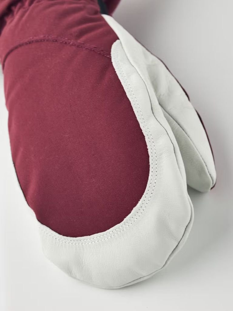 Warm leather mittens with removable fleece lining Hestra Heli Ski Female Mitt-Bordeaux