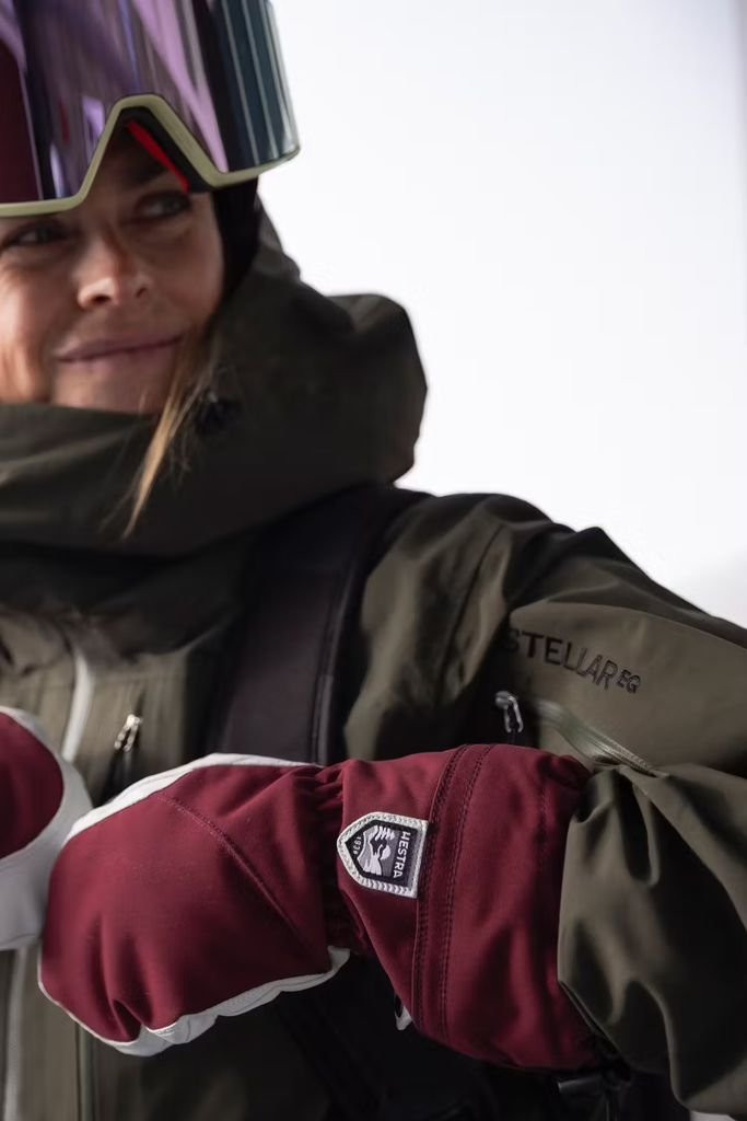 Warm leather mittens with removable fleece lining Hestra Heli Ski Female Mitt-Bordeaux