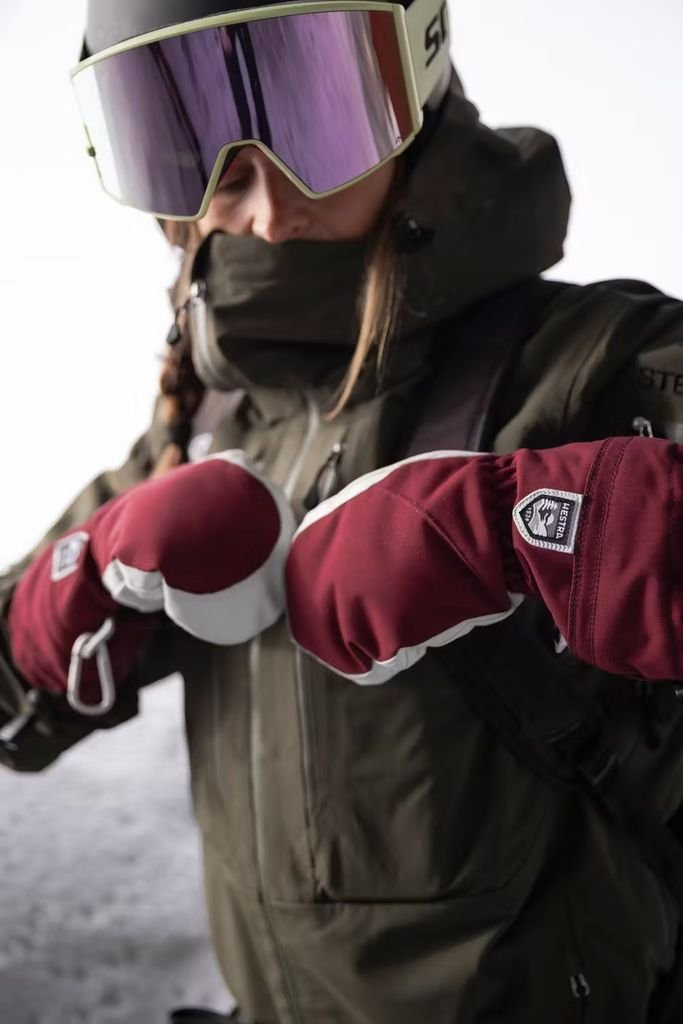 Warm leather mittens with removable fleece lining Hestra Heli Ski Female Mitt-Bordeaux