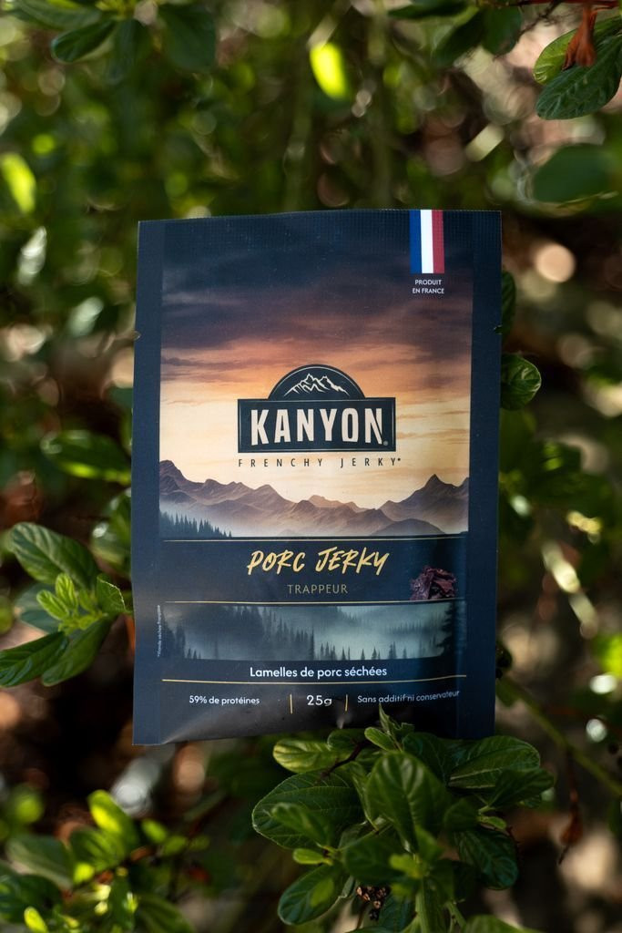 High-protein dried meat snacks Kanyon Jerky Porc Trappeur 25g