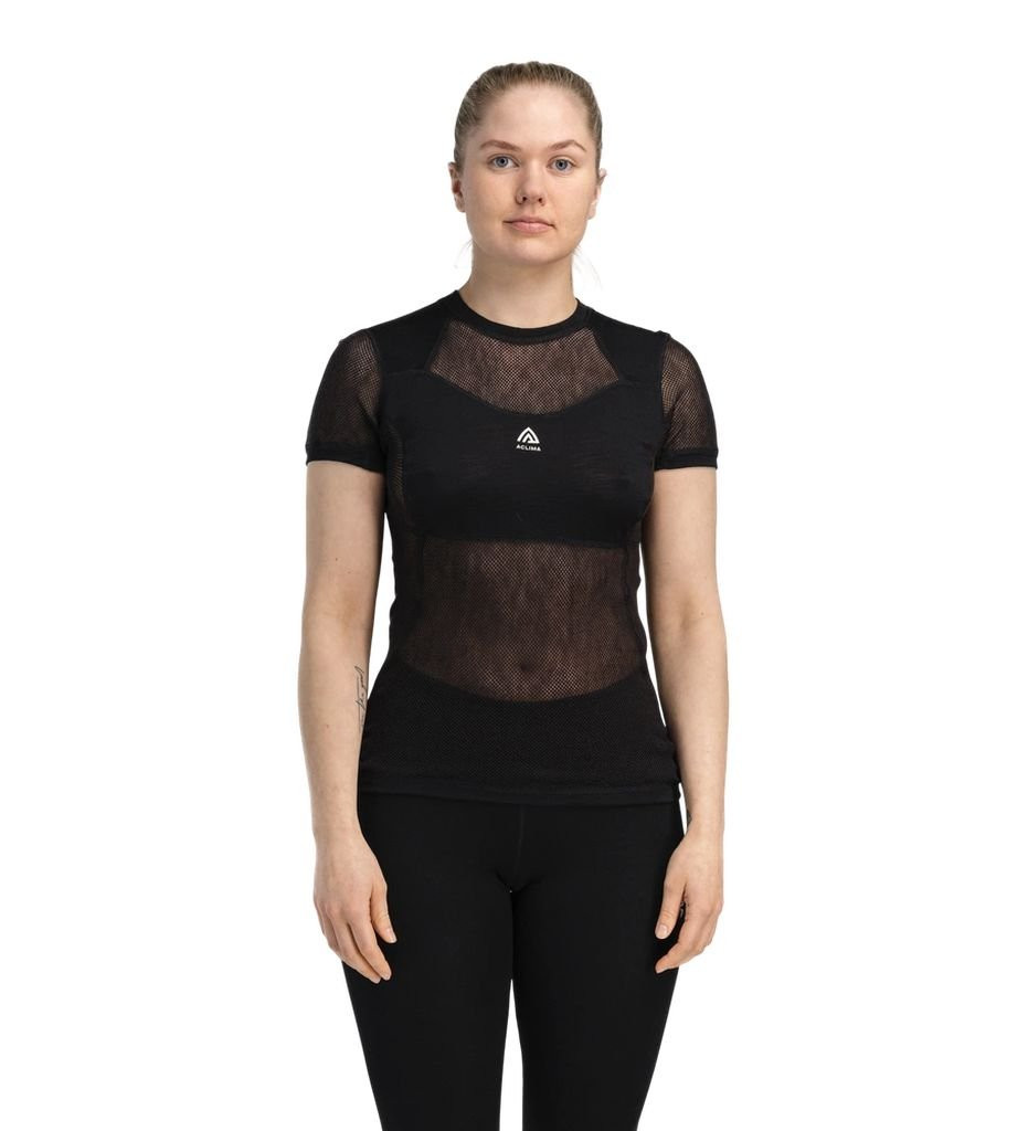 Short-sleeved base layer made from 100% merino wool knitwear Aclima WoolNet Light T-Shirt Woman- Jet Black