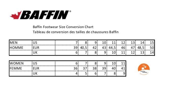 Baffin Winter Boots Size Chart