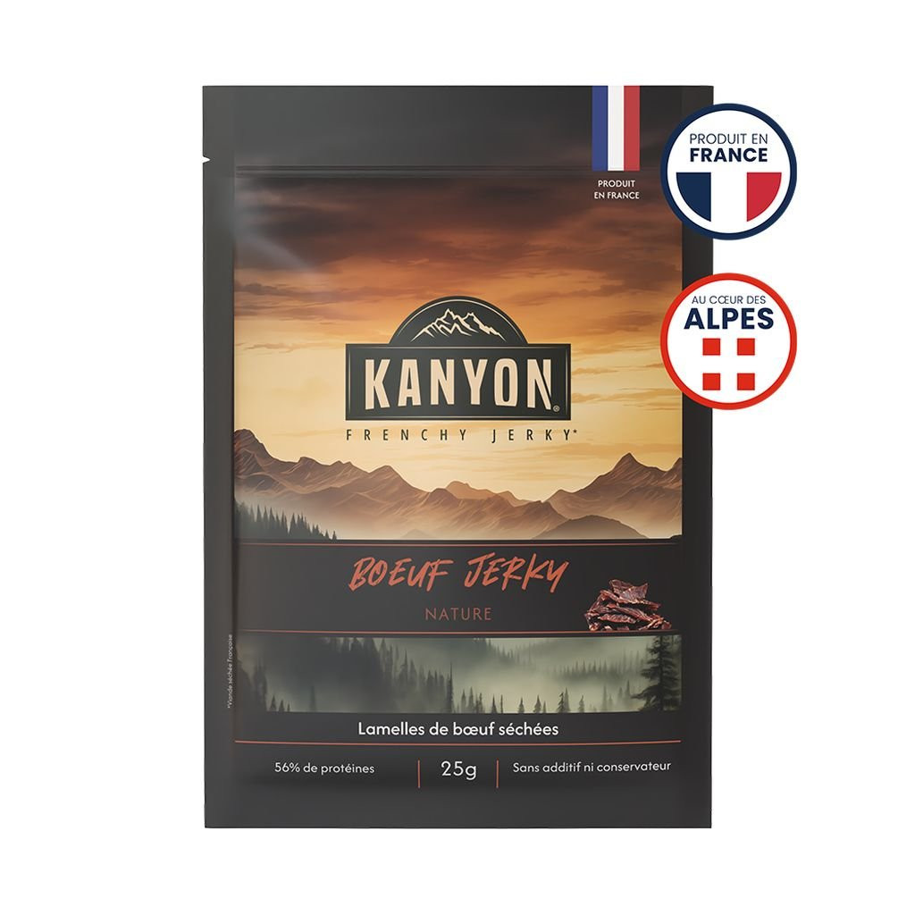 Snacks de viandes séchées hyper proteinés Kanyon Jerky Bœuf Nature