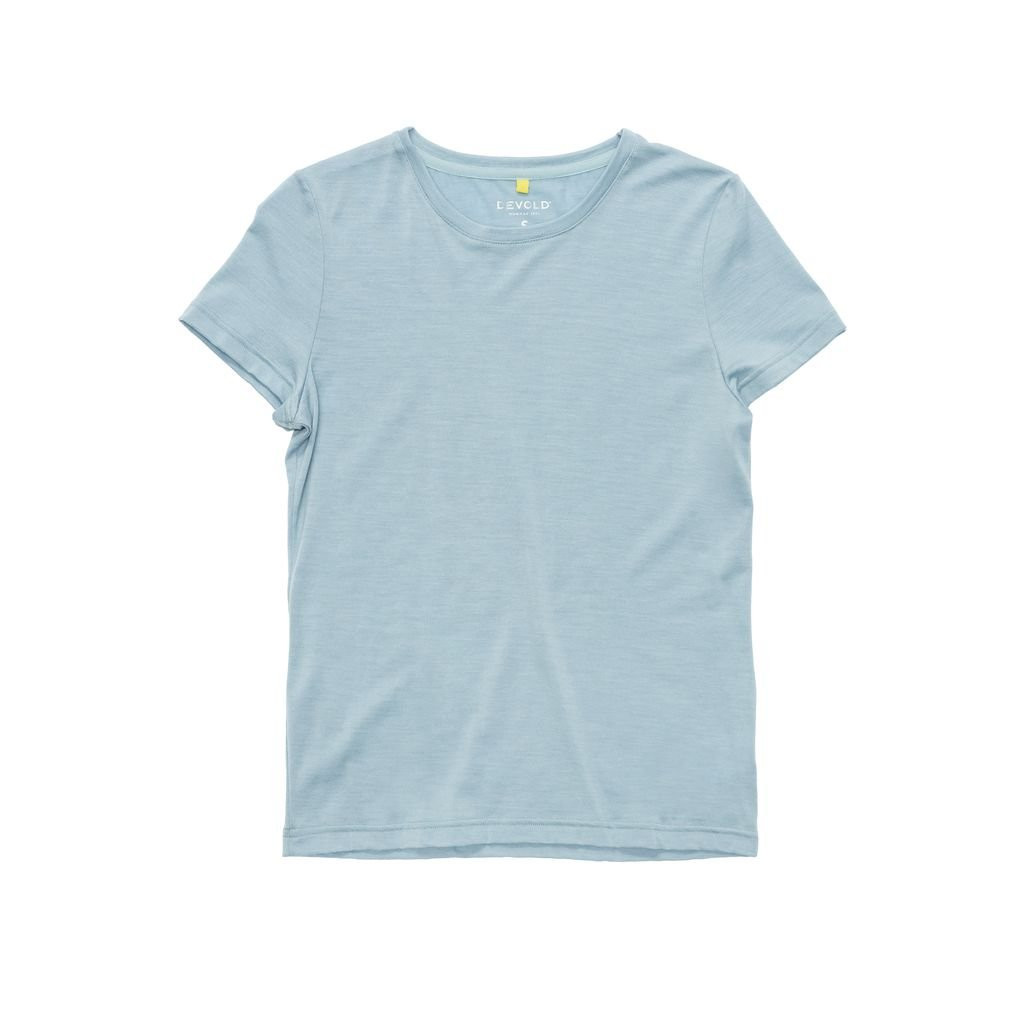 Tee-shirt léger manches courtes 100 % laine mérinos - Bleu Clair/Caméo