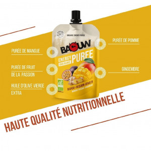 Energy compote for trail running and hiking Baouw Purée Organic Mango Passion Ginger