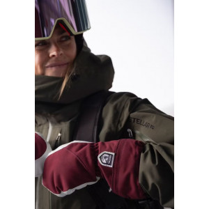 Warm leather mittens with removable fleece lining Hestra Heli Ski Female Mitt-Bordeaux