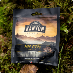 High protein dried meat snacks Kanyon Jerky Porc Trappeur