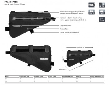 Dimensions Sacoche de cadre Ortlieb Frame-Pack