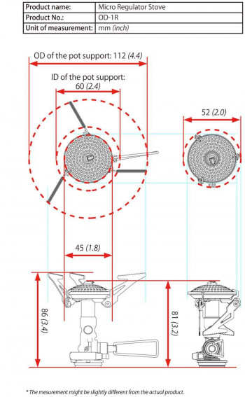 Dimensions Réchaud à gaz Soto Micro Regulator 0D-1R 