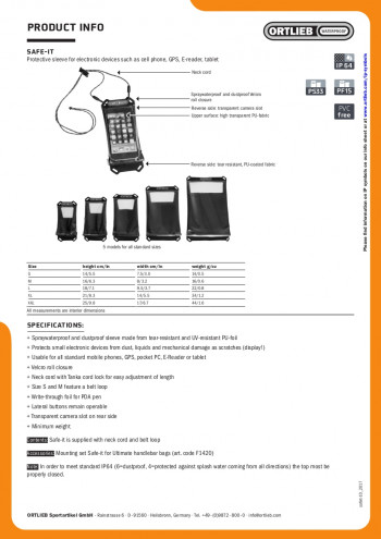 Dimensions Ortlieb Safe-it