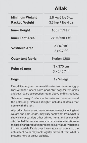 Dimensions Hilleberg Allak