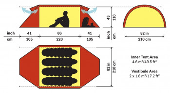 Dimensions Tente tunnel Hilleberg Keron 4