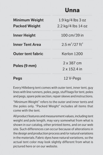 Dimensions Hilleberg Unna